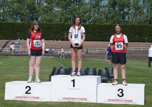 Evie Bartl winning javelin with a new PB of 26.97 m